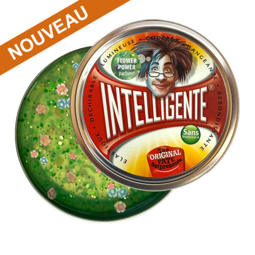photo boite en aluminium ronde contenant de l pate intelligente remplie de fleurs colorées et parfumées.