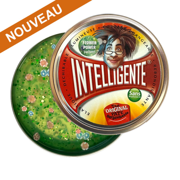 photo boite en aluminium ronde contenant de l pate intelligente remplie de fleurs colorées et parfumées.