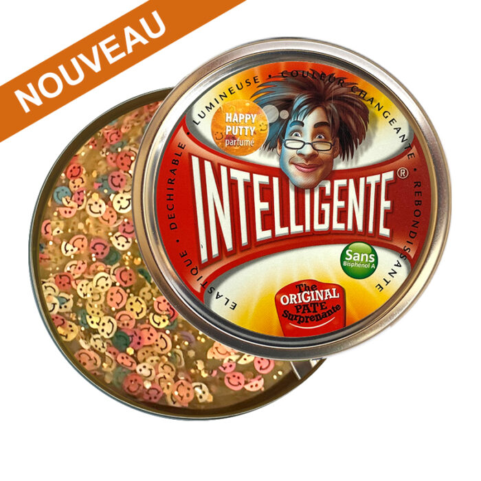 photo boite en aluminium ronde contenant de l pate intelligente remplie de joyeux smiley.